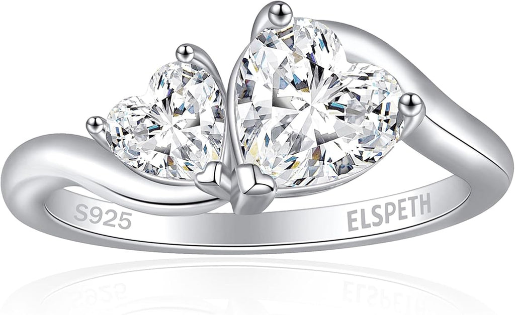 Elspeth 925 Sterling Silver Heart Engagement Ring for Women Heart Cut Cubic Zirconia Promise Ring Size 4-10