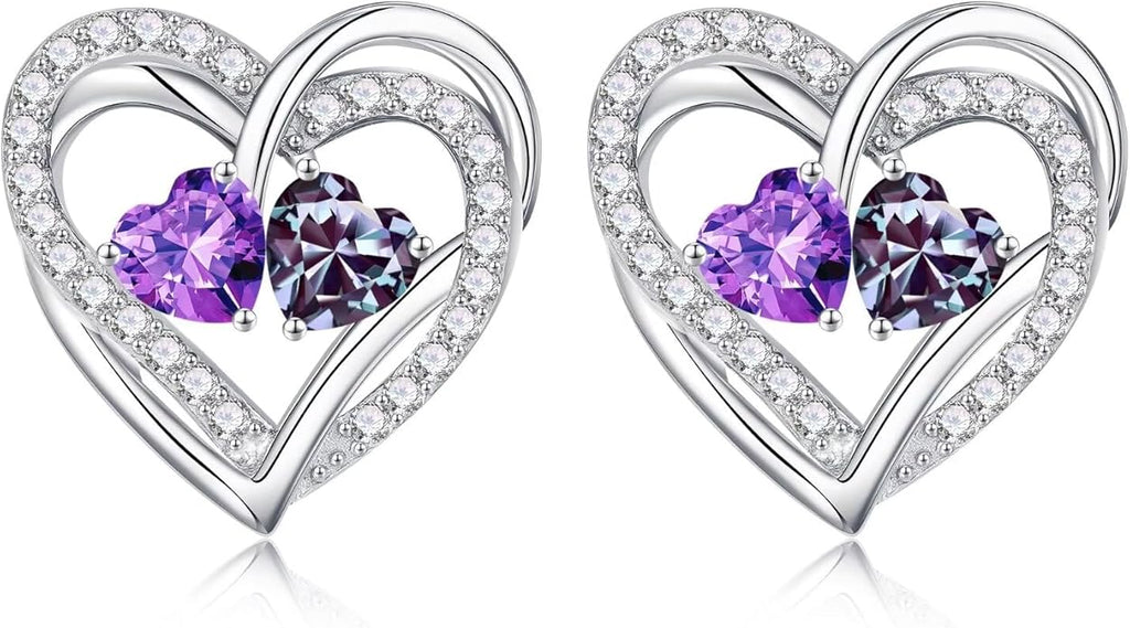 Iefil Valentines Day Gifts for Her, 925 Sterling Silver Heart Birthstone Earrings, Anniversary Birthday Gifts for Women, Birthstone Jewelry for Her Wife Girlfriend Mom