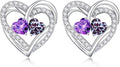 Iefil Valentines Day Gifts for Her, 925 Sterling Silver Heart Birthstone Earrings, Anniversary Birthday Gifts for Women, Birthstone Jewelry for Her Wife Girlfriend Mom