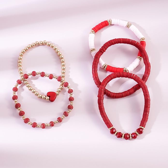 Heishi Beaded Stretch Bracelets for Women Stackable Polymer Clay Beads Bracelets Friendship Boho Summer Beach Bracelet Jewelry Set