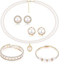 Glenmal Pearl Rhinestone Jewelry Set for Women Pearl Necklace Bracelet Earrings for Wedding Birthday Bridal Shower Tea Party