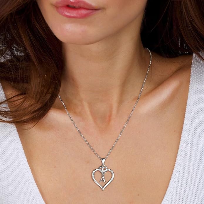 STORUP Valentines Gifts for Her Teen Girls - Heart Initial Necklaces for Women Girls, 14K-Gold-Plated CZ Initial A-Z Heart Necklaces for Teen Girl Jewelry Valentines Gifts for Women Mom Wife Sister