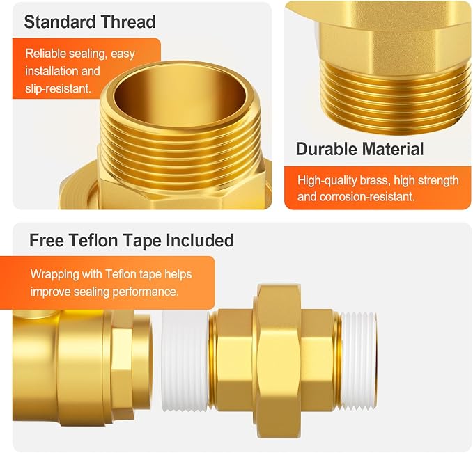 GASHER 2PCS 1-1/2" MNPT Brass Union Pipe Fitting | 1-1/2 Inch Male x 1-1/2 Inch - Image 4