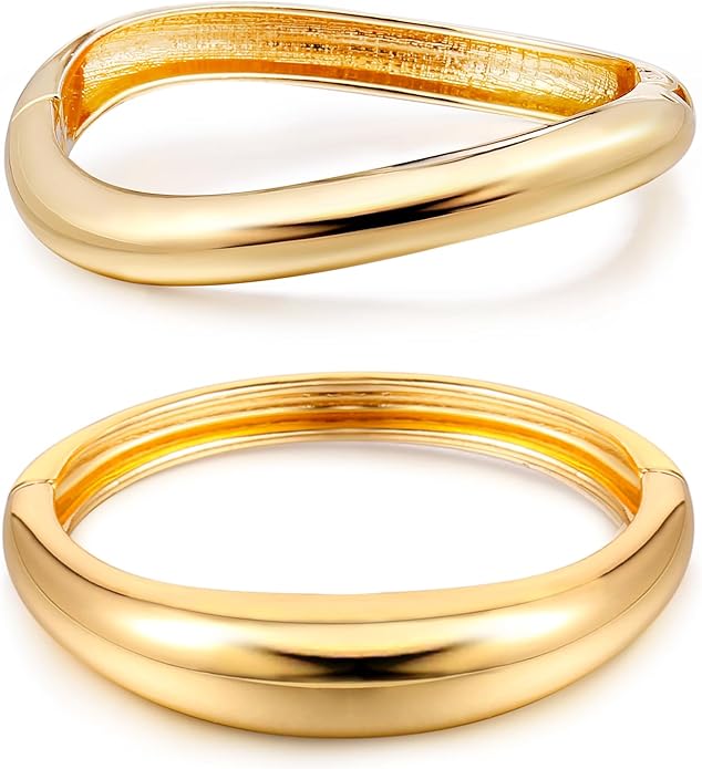Elegance 11 designs Gold Plated Cuff Bangle Bracelets For Women Set Chunky Trendy Gold Bracelet Minimalist Hinged Arm Cuff Jewelry Gift 2pcs