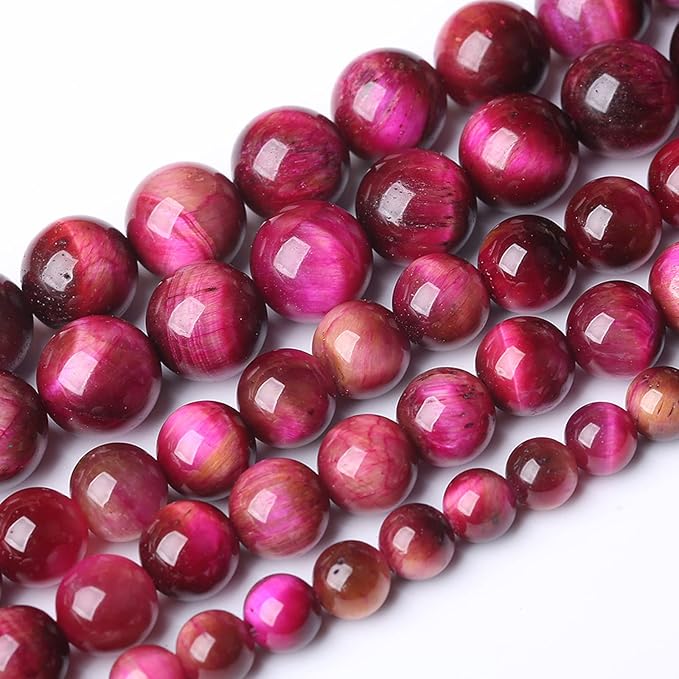 Natural Rose Red Tiger Eye Beads for Jewelry Making Round Loose Stone Beads Semi-Precious DIY Bracelet Necklace 10mm
