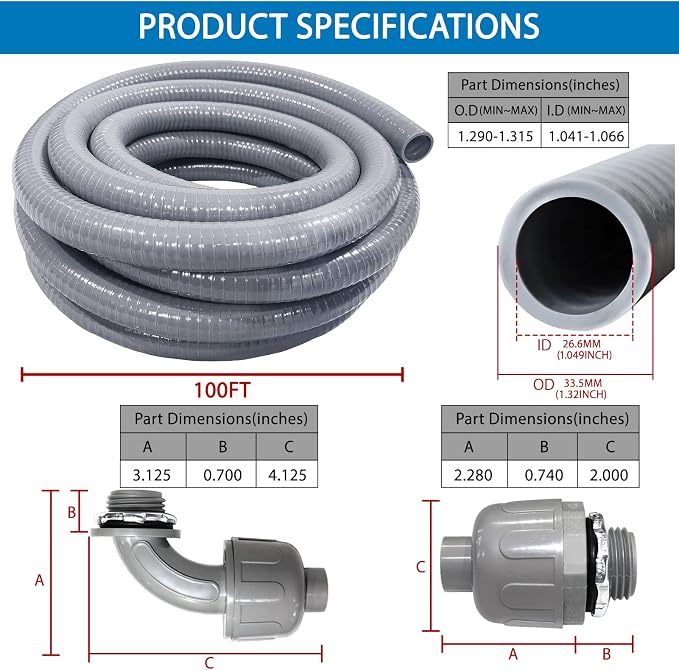 1 inch 100 Ft Electrical Conduit Kit, Liquid-Tight Conduit and Connector | Flex - Image 5