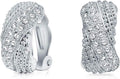 Fashion Bridal Wedding 3 Row Pave Crystal Dome Endless Hinged Huggie Hoop Clip On Earrings For Women Non Pierced Ears Yellow Gold Silver Plated
