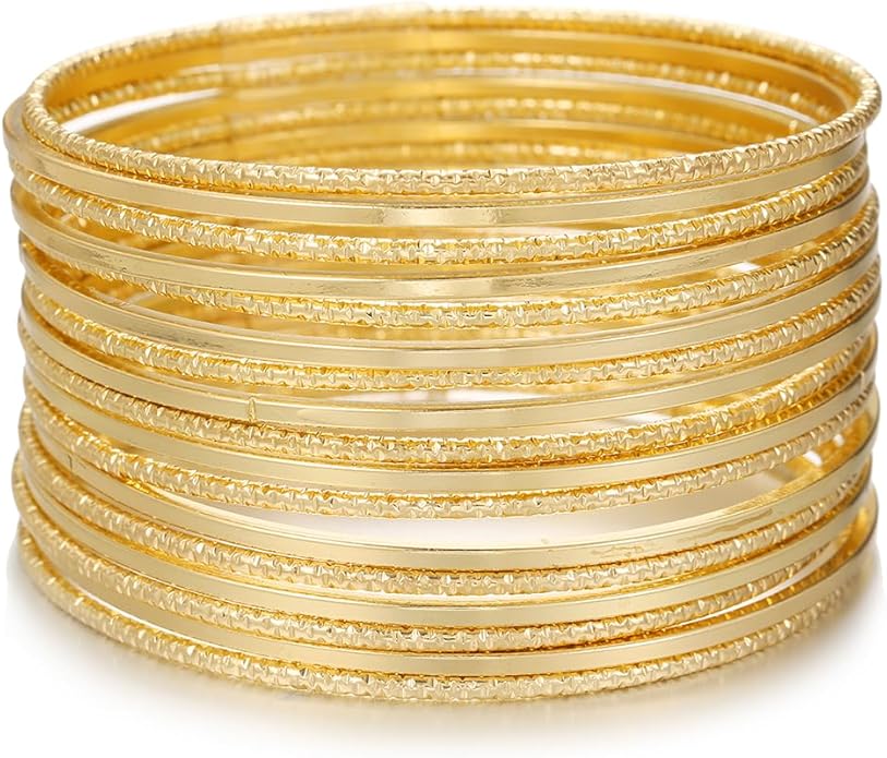 16Pcs Gold Bangle Bracelets for Women - Multi Layer Stackable Textured Bracelets Boho Jewelrys Set.