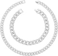 HH BLING EMPIRE 14k Gold/Silver Cuban Link Chain for Women Iced Out Diamond Chunky Cuban Link Necklace Chain Bracelet 2pcs Sets