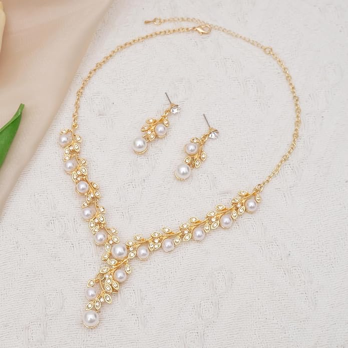 CSY Elegant Bridal Necklace Earrings Bracelets Leaves Shape Wedding Prom Dress Accessories Rhinestones Jewelry Sets for Bride Bridesmaid