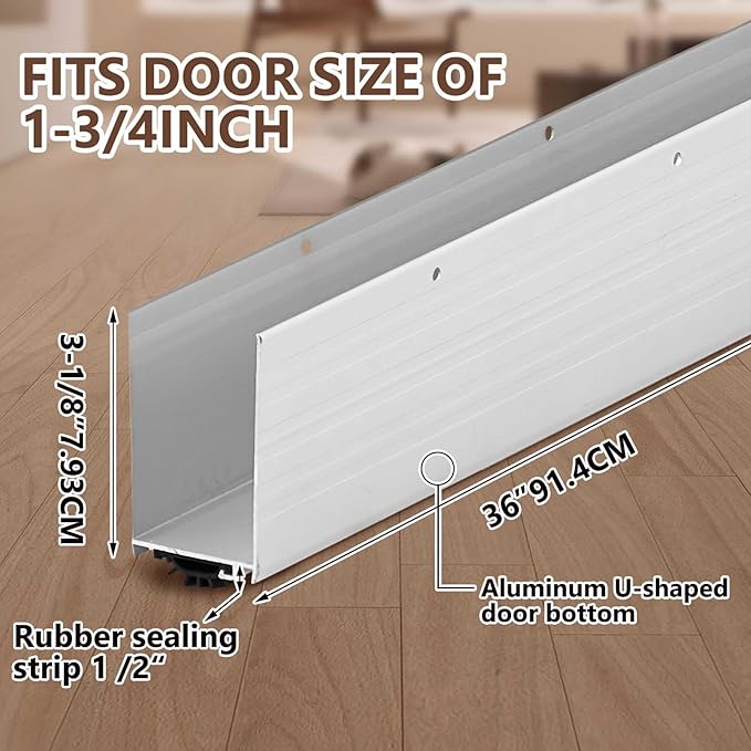 Yaocom 4 Pack U Shape Screw on Under Door Seal 36 Inch Aluminum and Rubber Door - Image 2