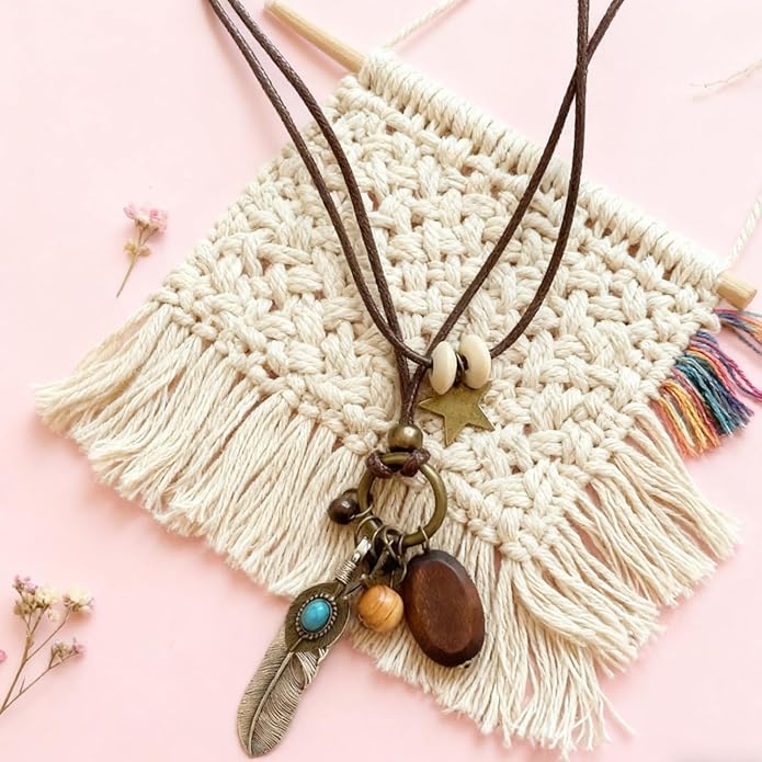 Boho Necklaces for Women, Vintage Pendant Necklaces Two Layers of Wear Choker, Adjustable Trendy Necklace Hippie Handmade Fashion Jewelry Accessories, Birthday Gifts