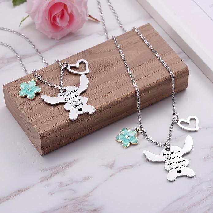 2PCS Best Friend Necklace Set, BFF Friendship Necklace for 2, Long Distance Birthday Jewelry Gift for Sister Bestie