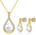 Pearl Necklace and Earring Set for Women- 925 Sterling Silver Adjustable Jewelry Set, White Gold /14K Gold Plated Infinity Black White Pearl Jewelry Set Anniversary Birthday Gifts for Her