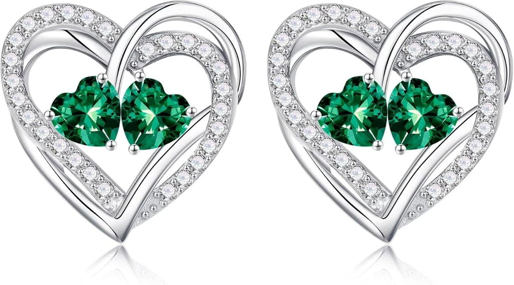 Iefil Valentines Day Gifts for Her, 925 Sterling Silver Heart Birthstone Earrings, Anniversary Birthday Gifts for Women, Birthstone Jewelry for Her Wife Girlfriend Mom