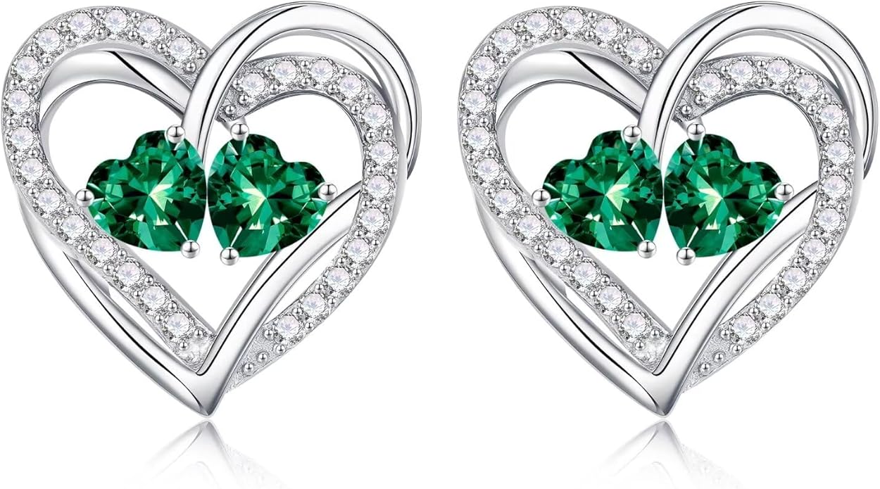 Iefil Valentines Day Gifts for Her, 925 Sterling Silver Heart Birthstone Earrings, Anniversary Birthday Gifts for Women, Birthstone Jewelry for Her Wife Girlfriend Mom