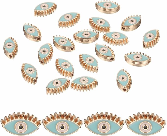 MECCANIXITY 20 Pcs Eye Shaped Evil Eye Beads Colorful Flat Loose Spacer Evil Eye Charms for DIY Bracelet Earrings Necklace Crafts Jewelry Making, Sky Blue