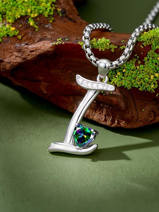 Valentines Day Gifts for Women Alphabet A to Z Initial Birthstone Pendant Necklaces for Women - 18k White Gold Plated Personalized Name Jewelry Valentine Mothers Day Birthday Gifts for Women Her Girlfriend