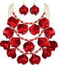 Flower Petal Necklace Earrings Set Layered Statement Beaded Jewelry Set for Women Summer Necklace Earrings