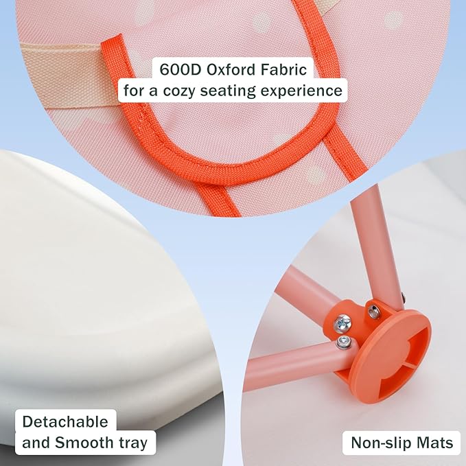 Tiny Marvels Portable 3-in-1 Baby Chair, Cozy Booster Seat, Baby Seat with Tray, Compact Foldable, Toddler Chair with Child Safety Belt Carry Bag, Perfect for Travel (Blush Petals)