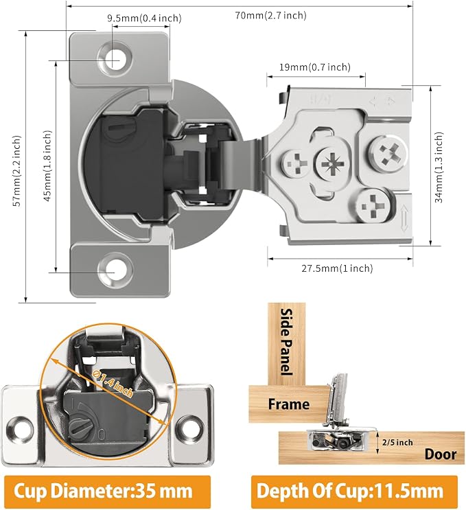 20 Pack 5/8" Overlay 4D Soft Close Concealed Hinges - Image 6