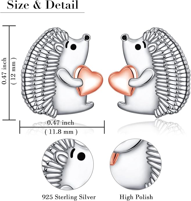 FLYOW 925 Sterling Silver Cute Animal Heart CZ Hedgehog Pendant Necklace and Stud Earrings Bracelet Set for Women Birthday Jewelry