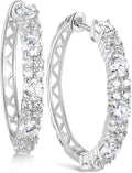 Women's Huggie Hoops with Birthstone 925 Sterling Silver Huggie Stud Hypoallergenic 14K Gold Plated Moissanite Earrings -Emerald Sapphire Ruby Hoop Earrings, Size 20 25mm