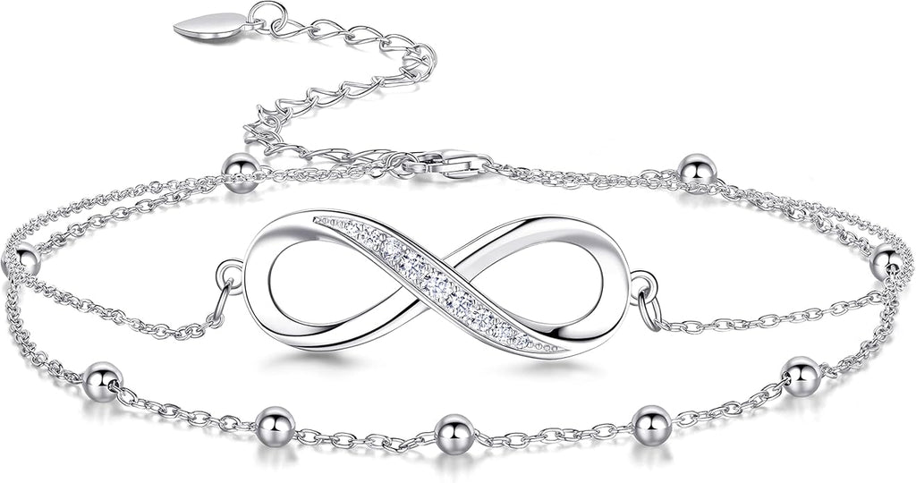 Sterling Silver Infinity Anklet for Women - 7 inches - Silver