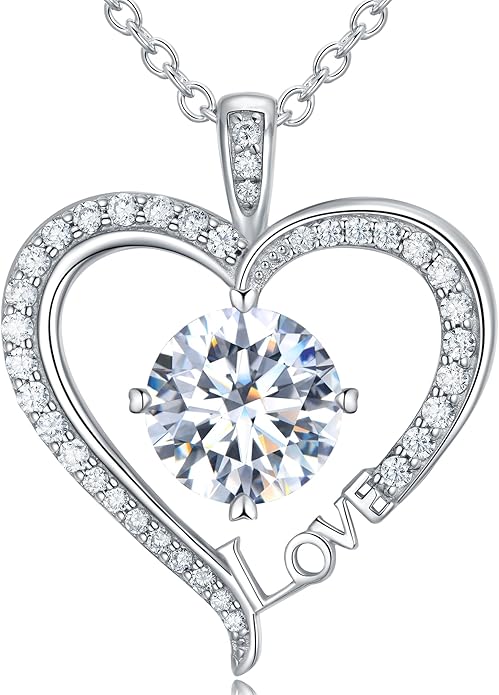 Moissanite Heart Necklaces for Women, 1-3 Carat Moissanite 925 Sterling Silver Love Jewelry, Valentines Day Birthday Wedding Anniversary Engagements Gifts for Women Wife Girlfriend Mom Her