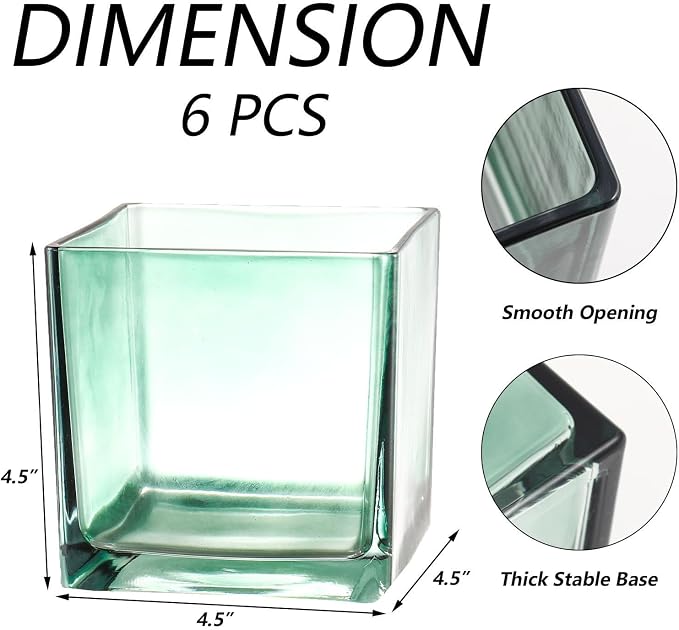 Square Green Glass Vases Set of 6, Square Vase - Image 6