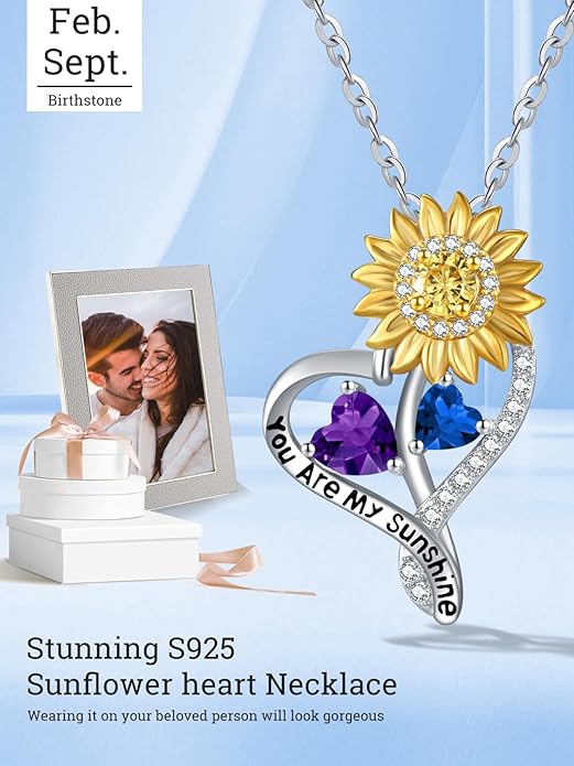 Valentine's Day Gifts for Wife 925 Sterling Silver Double Birthstone Pendant Necklaces I Love You for Always and Forever Necklace Anniversary Birthday Gifts for Wife Girlfriend Mom Her