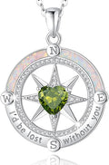 FANCIME Compass Necklace for Women Sterling Silver Compass Jewelry Opal Pendant Fine Jewelry Gemstone Birthday Christmas Gifts for Wife