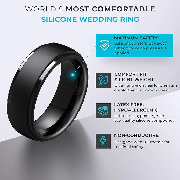 ThunderFit Silicone Rings for Men - 7 Rings / 4 Rings / 1 Ring Step Edge Rubber Wedding Bands 10mm Wide - 2.5mm Thick
