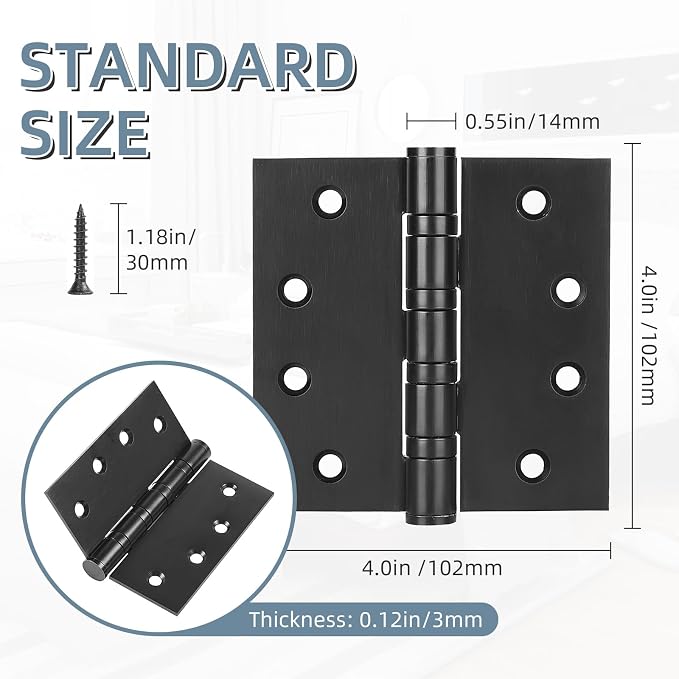 6 Pack Stainless Steel 4'' Door Hinges, 4in x 4in Heavy-Duty Ball Bearing Door - Image 3