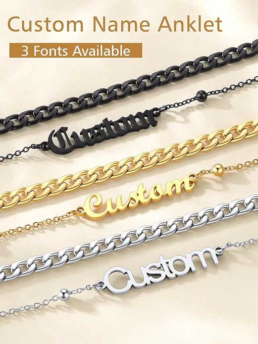 FindChic Custom Ankle Bracelets for Women, Stainless Steel Figaro/Cuban/Wheat/Rope/Herringbone Chain Anklets, Beach Foot Jewelry 8.5''-10.5'' Adjustable & Waterproof, with Gift Box