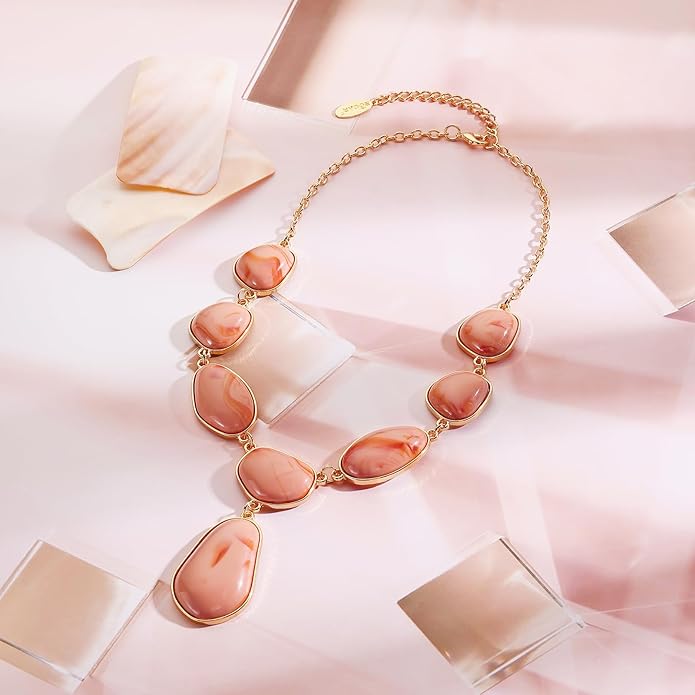 Bocar Bubble Chunky Necklace Alloy Necklace Resin Statement Pendant Necklace for Women