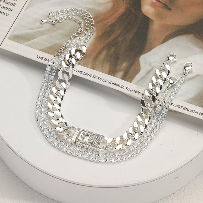 14K Gold Anklets for Women Waterproof Rhinestone Ankle Bracelet Layered Cuban Link Chain Diamond Anklet Beach Jewelry for Women