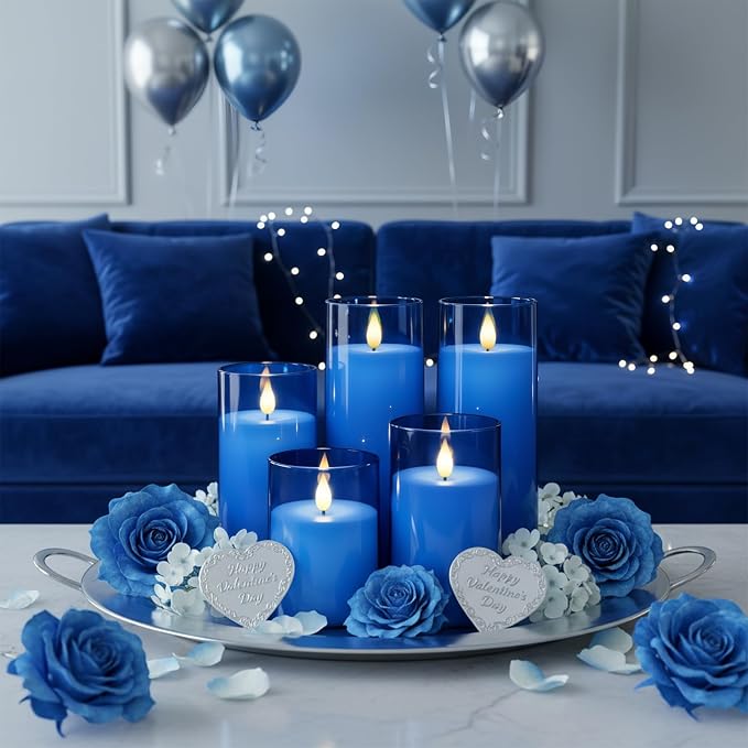 Homemory Blue Flickering Flameless Candles, Battery Operated Acrylic LED Pillar - Image 5