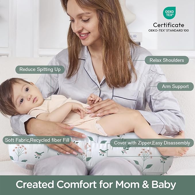 Little Grape Land Nursing Pillow,Upgraded Breast Feeding Pillow for Mom,Breastfeeding & Bottle Feeding for 0–15 Months, Soft Machine Washable Cover with Firm Breathable Filling, Tummy Time,Bunny