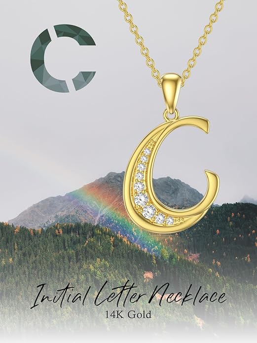 14k Gold Initial Necklace for Women, Solid Gold Moissanite Letter Pendant Necklaces Jewelry for Her Birthday Valentines Day Gifts for Mom Wife Christmas Gifts for Girlfriend Sister