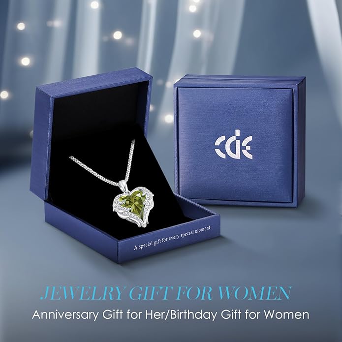 CDE Valentines Day Gifts for Women Angel Wings Necklace for Women with Birthstone, Love Heart Silver Tone/Gold Tone Pendant, Ideal Anniversary or Birthday Jewelry Gifts for Wife Girlfriend Her