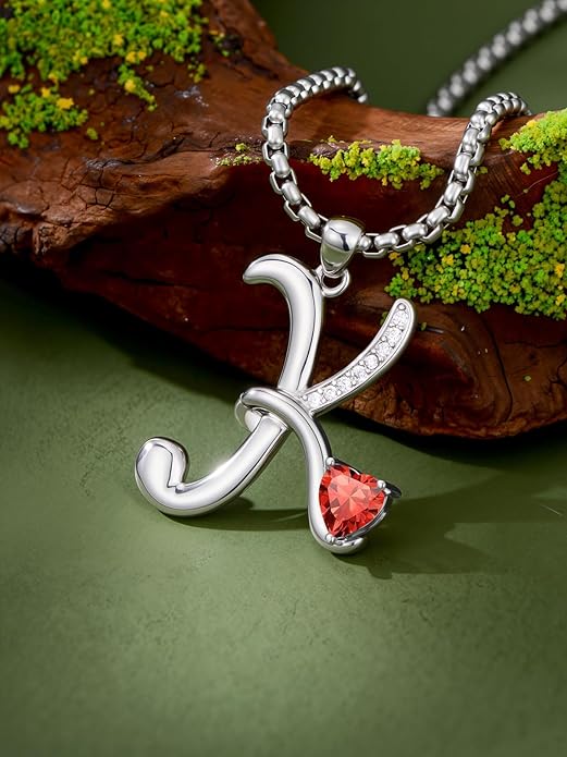 Valentines Day Gifts for Women Alphabet A to Z Initial Birthstone Pendant Necklaces for Women - 18k White Gold Plated Personalized Name Jewelry Valentine Mothers Day Birthday Gifts for Women Her Girlfriend