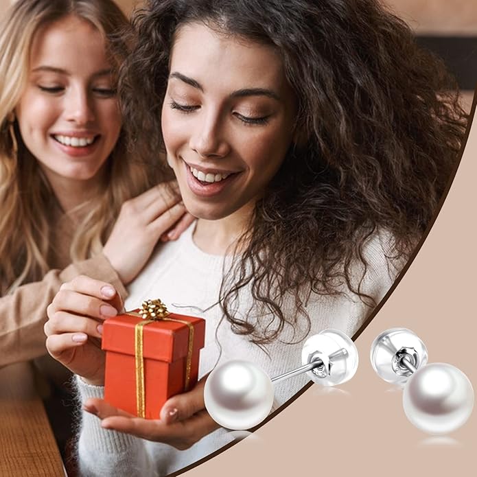 SISGEM 18k White Gold Pearl Pendant Necklaces with 14k Chain, 18k Gold Pearl Earrings Set for Women