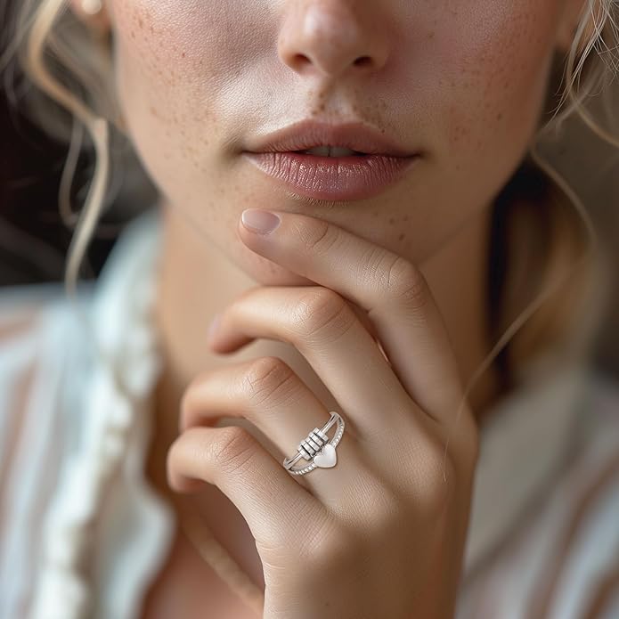 Vito 925 Sterling Silver Fidget Anxiety Ring for Women, Adjustable Open Spinner Ring Stress Relief Ring Stacking Band Anillos Jewelry Gift for Mom Daughter
