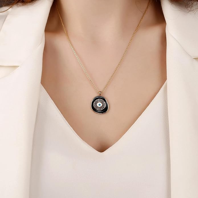 Evil Eye Necklace for Women 14K Gold Plated Delicate Necklaces Blue White CZ Diamond Pendant Necklace Cute Boho Tiny Evil Eye Lucky Protection Jewelry Gift for Women
