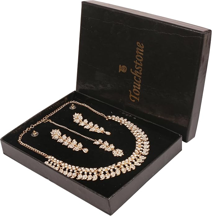 Touchstone Indian wedding jewelry set gold traditional necklaces for women statement rhinestone sets hollywood glamour style crystal stone bridal costume golden necklace