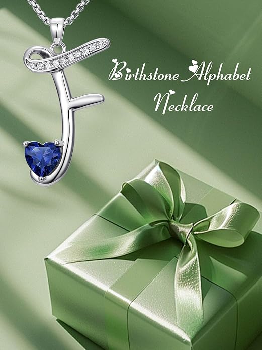 Valentines Day Gifts for Women Alphabet A to Z Initial Birthstone Pendant Necklaces for Women - 18k White Gold Plated Personalized Name Jewelry Valentine Mothers Day Birthday Gifts for Women Her Girlfriend