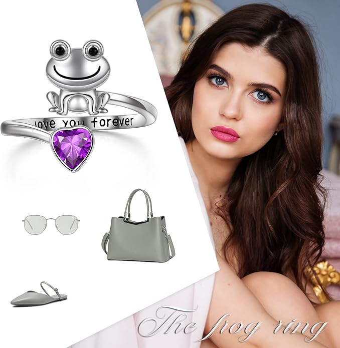POPLYKE Frog Rings for Women Sterling Silver Frog Hold Topaz Heart CZ Rings Statement Rings