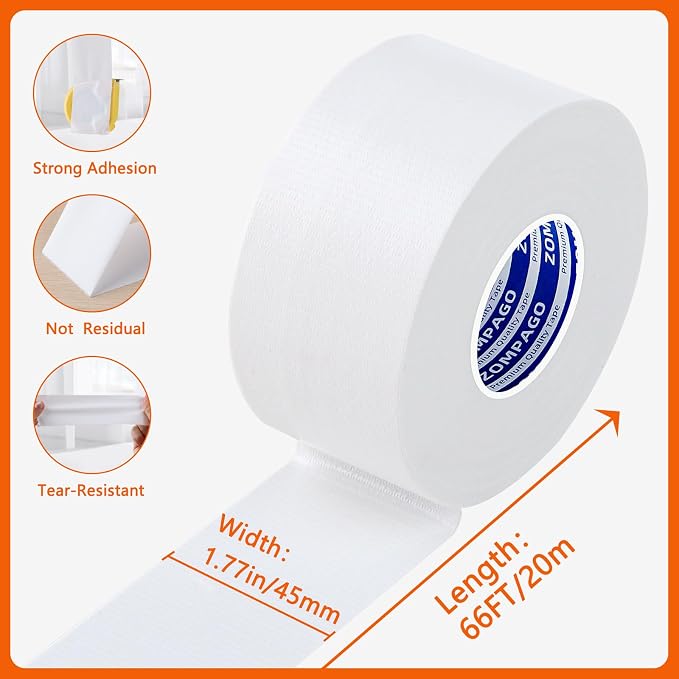 ZOMPAGO White Window Weather Sealing Tape 1.8in x 66FT, Cloth Draft Stopper - Image 3