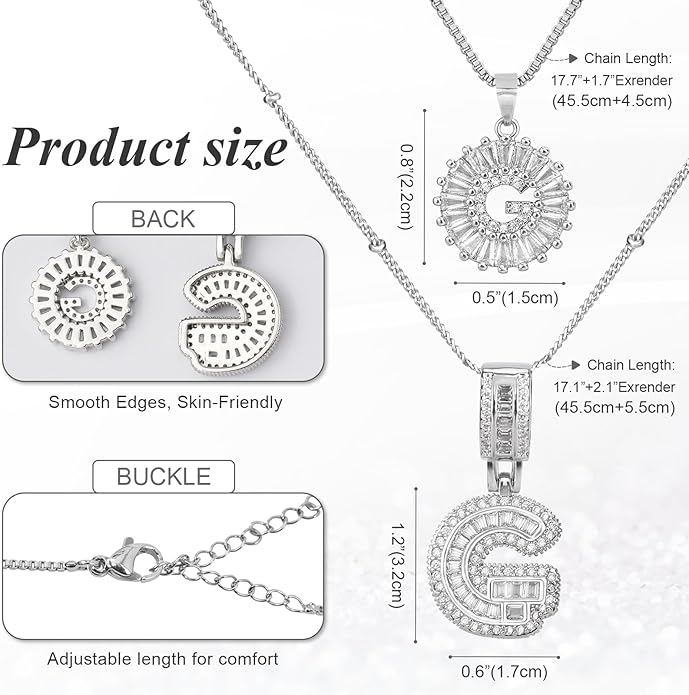 Initial Letter Necklace for Women 14k White Gold Silver Plated Dainty Necklaces Trendy Chunky Custom Layered Necklace Set Personalized Round Circle Zirconia A-Z Letter Chain Pendant Jewelry Gift
